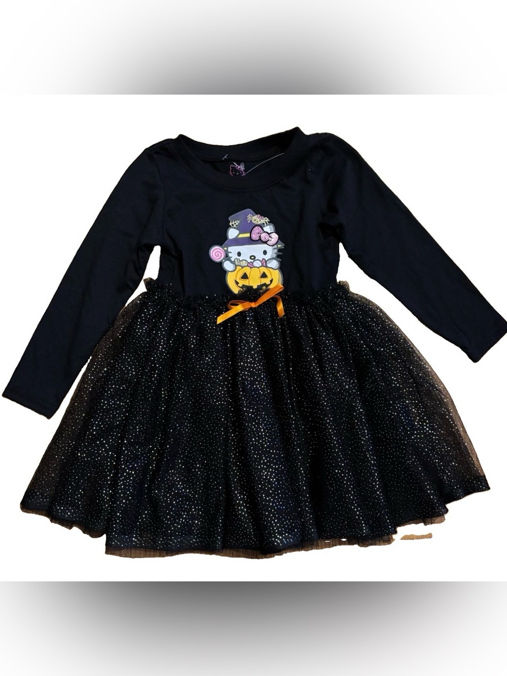 Hello Kitty Little Girls Halloween Long Sleeve Glitter Tutu Dress - Black - 3T